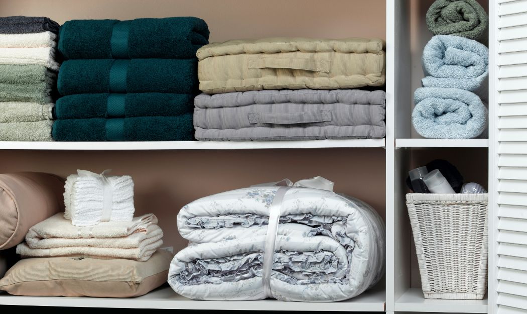 Organization Organized textile closet.